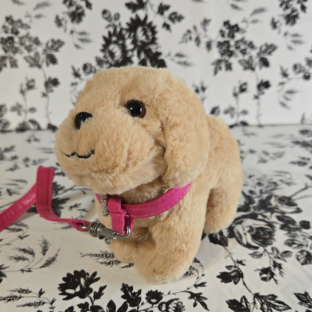 Adorable Tan Plush Dog with Pink Collar B77